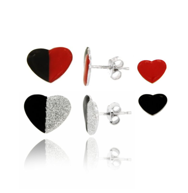 ORECCHINI A LOBO CUORE MM 10X12 IN ARGENTO RODIATO TIT 925 E SMALTO