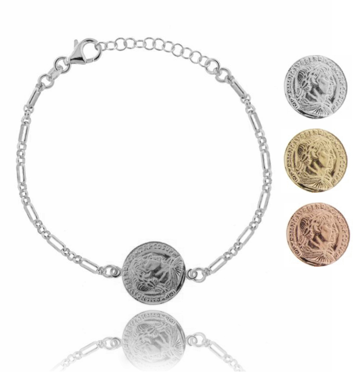 BRACCIALE A CATENA CON MONETA MM 16 IN ARGENTO TIT 925 CM 17-20