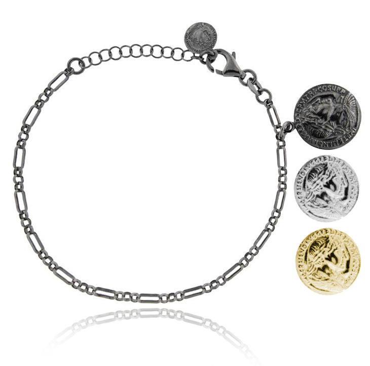 BRACCIALE A CATENA CON MONETA PENDENTE MM 16 IN ARGENTO TIT 925 CM 17-20