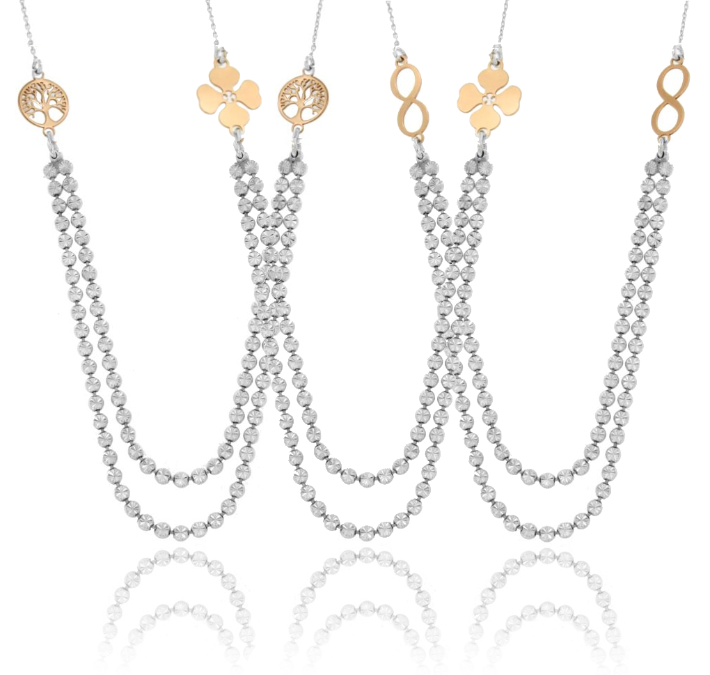 COLLANA CON SIMBOLI IN ARGENTO RODIATO E ROSATO TIT 925 CM 45