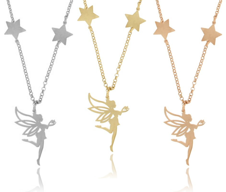 COLLANA ROLO' CON FATINA PENDENTE E STELLE IN ARGENTO TIT 925 CM 40-45