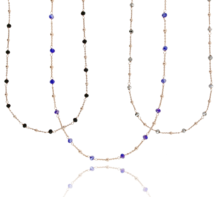 COLLANA ROLO CON PIETRE E SFERE ALTERNATE IN ARGENTO TIT 925 CM 38-42