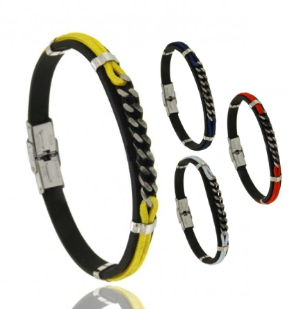 BRACCIALE IN CAUCCIU' MM 8 E CORDA CON GRUMETTA CENTRALE IN ACCIAIO