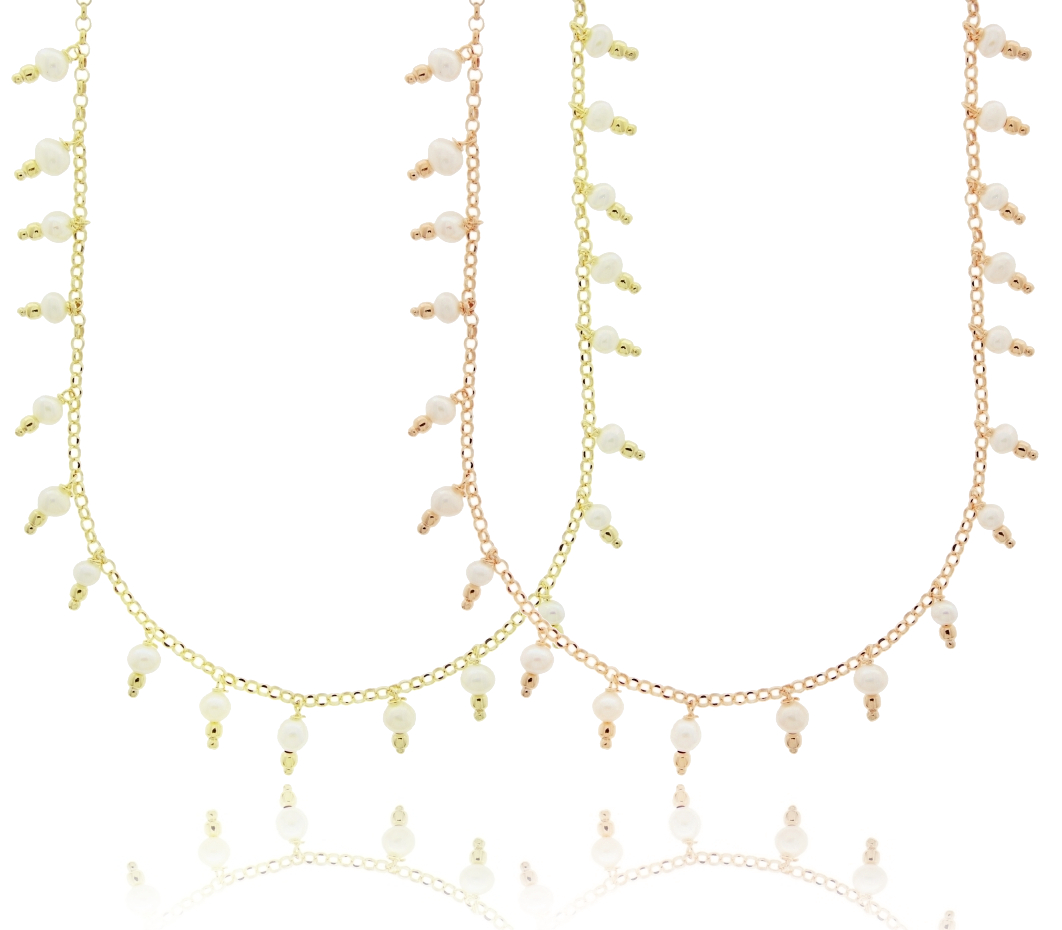 COLLANA ROLO' CON PERLINE PENDENTI IN ARGENTO TIT 925 CM 38-43