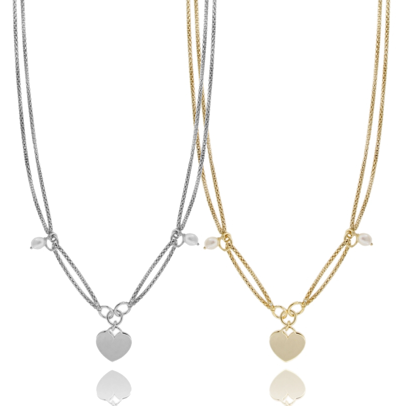 COLLANA POP CORN CON CUORE E PERLE IN ARGENTO TIT 925 CM 40