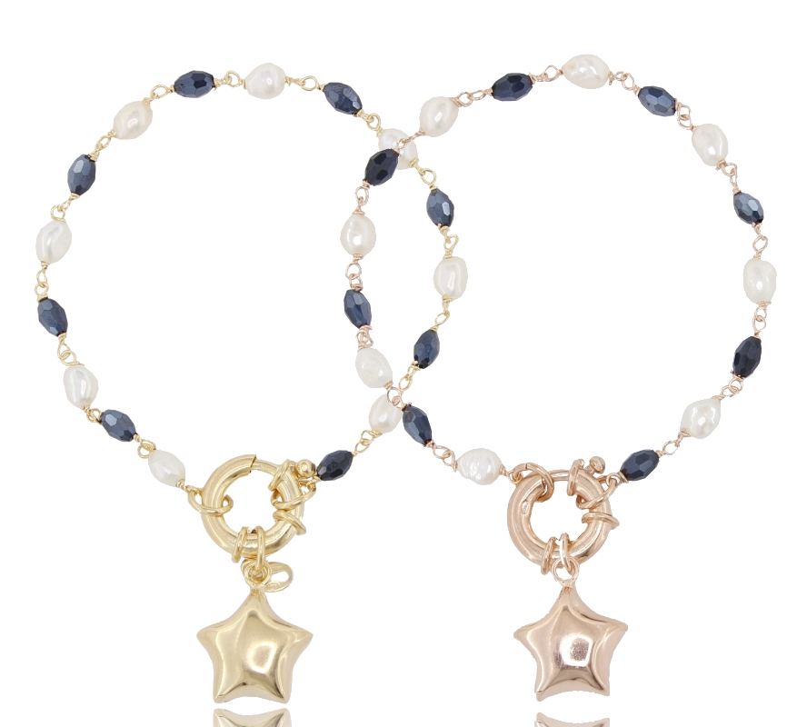 BRACCIALE CON MOSCHETTONE E STELLA IN ARGENTO TIT 925 E PIETRE DURE CM 18-20