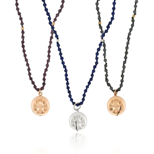 COLLANA IN PIETRA DURA MM 4 CM 80 CON CHIAMA ANGELI MM 18 IN ARGENTO PLACCATO ORO ROSA TIT 925