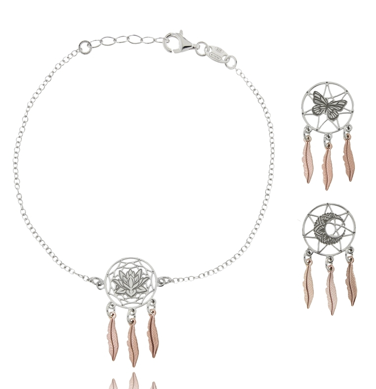 BRACCIALE ROLO' CON ACCHIAPPASOGNI IN ARGENTO RODIATO E RAMATO TIT 925 CM 18-20