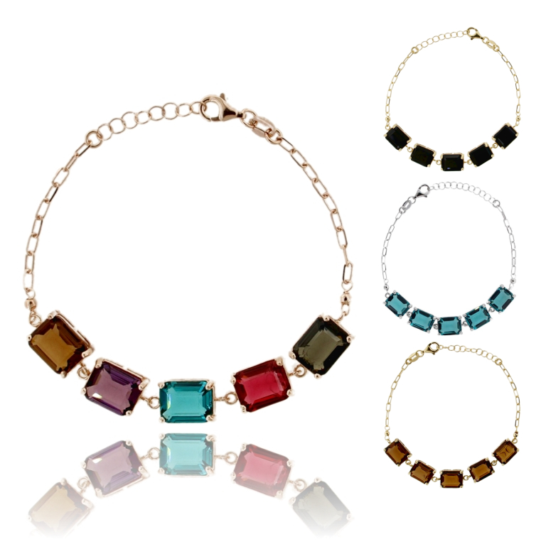 BRACCIALE CON 5 PIETRE IN ARGENTO TIT 925 CM 17-19