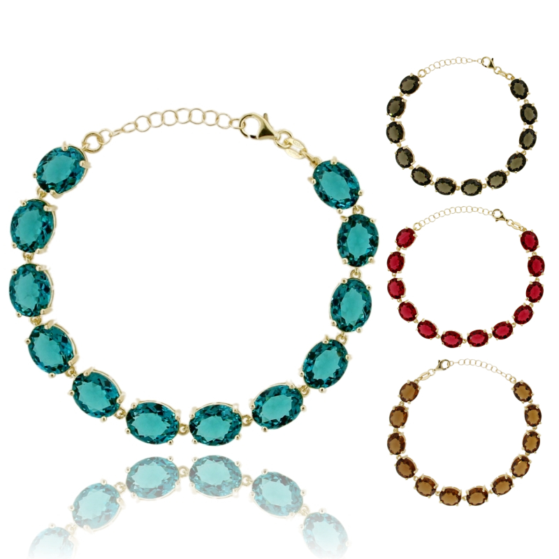 BRACCIALE CON 11 PIETRE OVALI IN ARGENTO TIT 925 CM 18-20