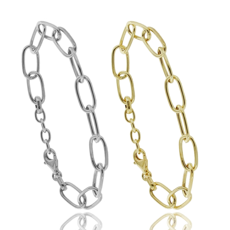 BRACCIALE FORZATINA ALLUNGATA MM 17X9 A CANNA TONDA MM 1,6 IN ARGENTO TIT 925 CM 19-21