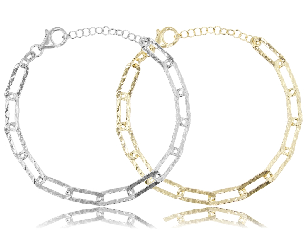 BRACCIALE FORZATINA ALLUNGATA MM 14X6 A LASTRA MM 1,5 IN ARGENTO MARTELLATO TIT 925 CM 17-19