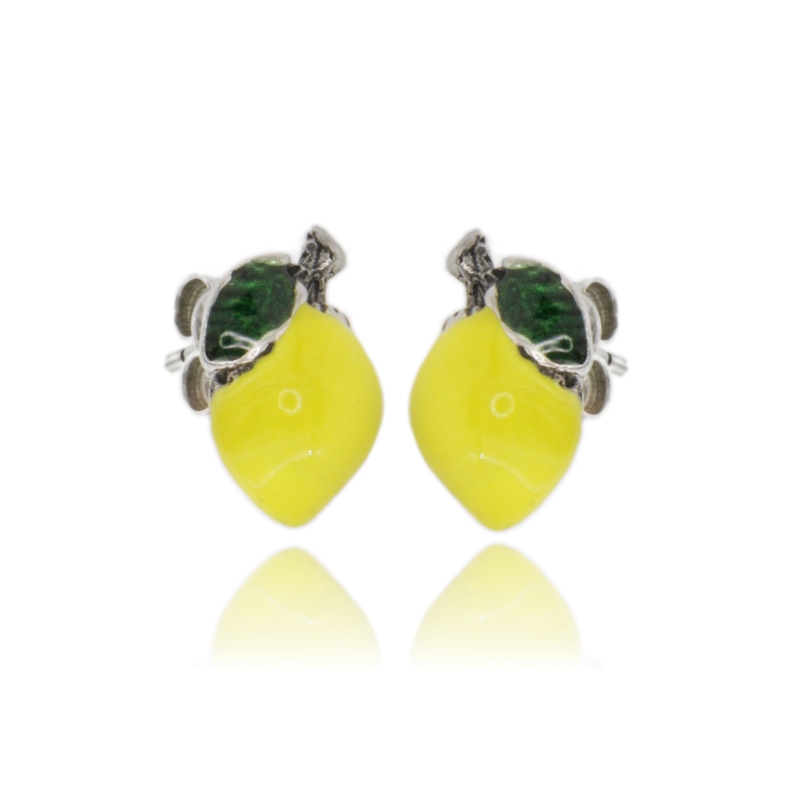 ORECCHINO LIMONE MM 14X9 IN ARGENTO BRUNITO TIT 800 CON SMALTO