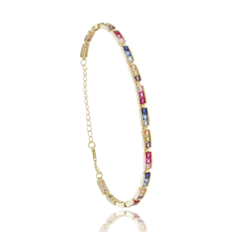 BRACCIALE CON BAGUETTE DI ZIRCONI COLORATI IN ARGENTO TIT 925 CM 17-21