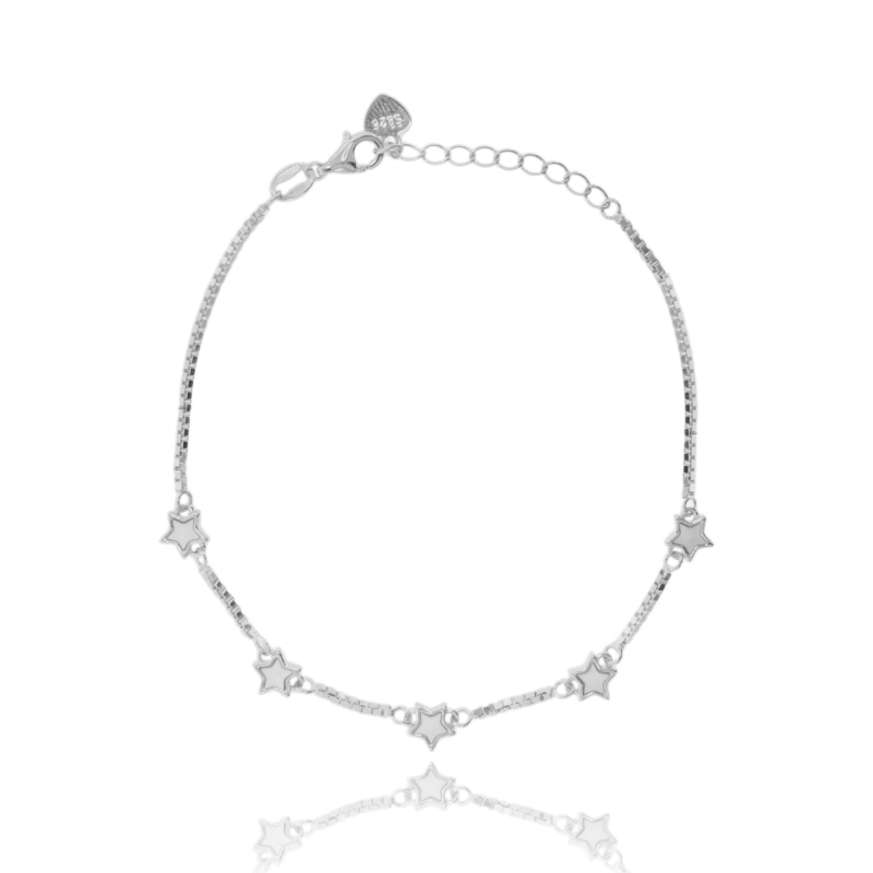 BRACCIALE VENEZIANA CON STELLE DI MADREPERLA ALERNATE IN ARGENTO TIT 925 CM 16-19