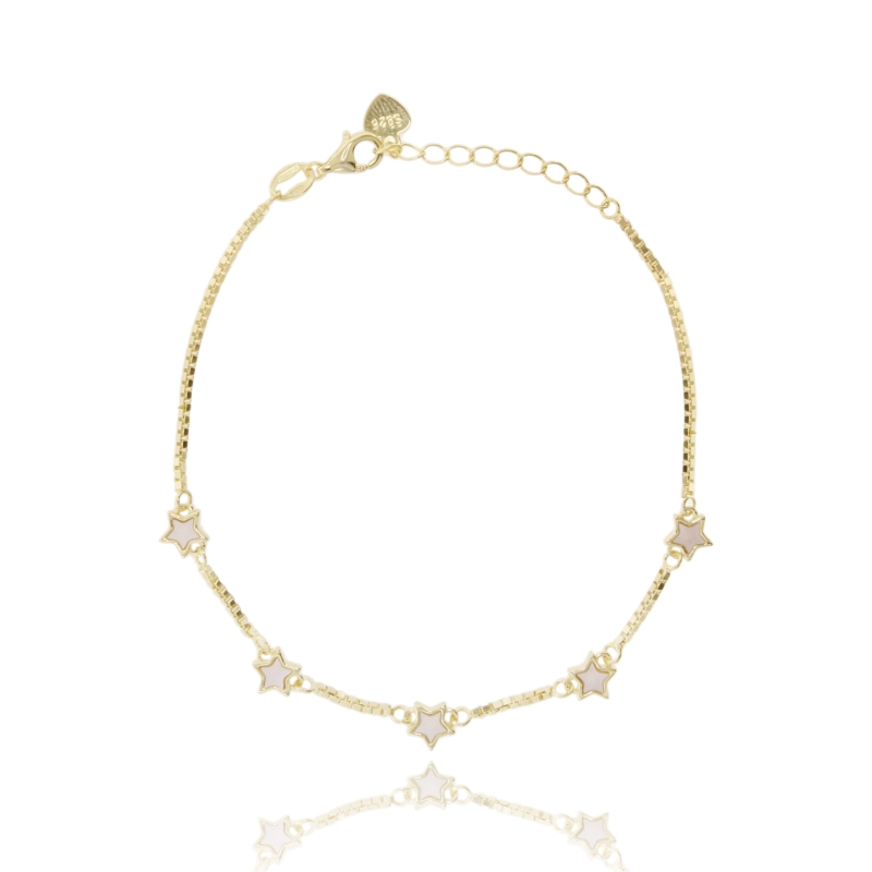 BRACCIALE VENEZIANA CON STELLE DI MADREPERLA ALERNATE IN ARGENTO TIT 925 CM 16-19