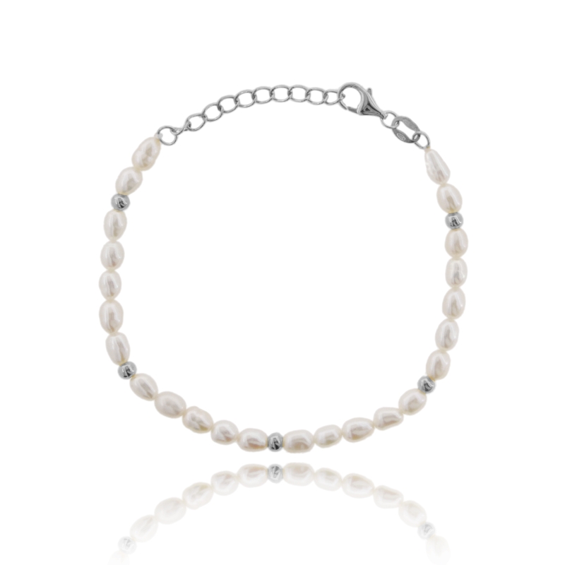 BRACCIALE CON PERLE DI FIUME IN ARGENTO TIT 925, CM 17-19