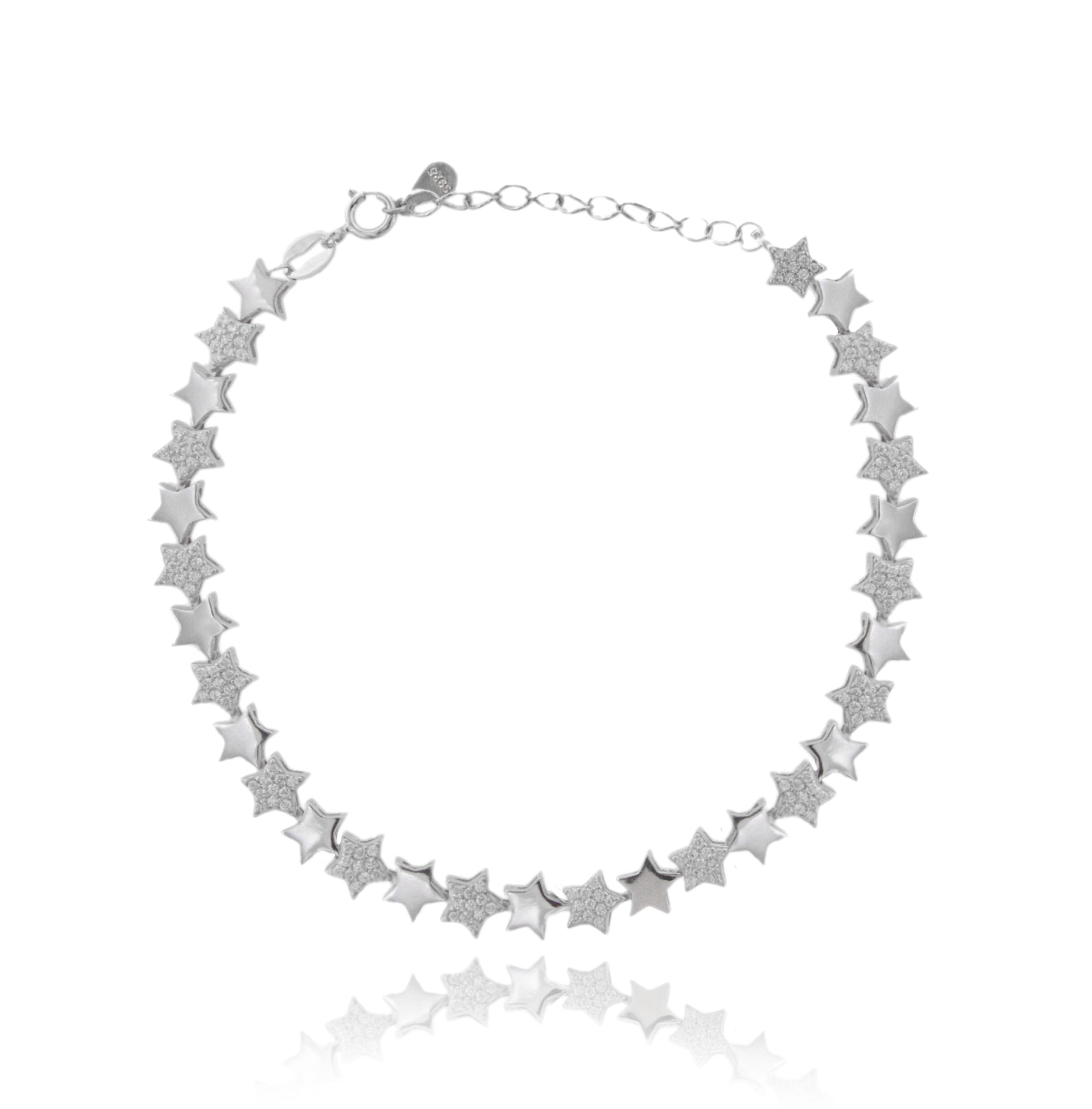 BRACCIALE SEMIRIGIDO CON STELLE IN ARGENTO RODIATO E ZIRCONI CM 17-19