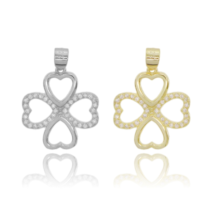 CIONDOLO QUADRIFOGLIO IN ARGENTO TIT 925 E ZIRCONI