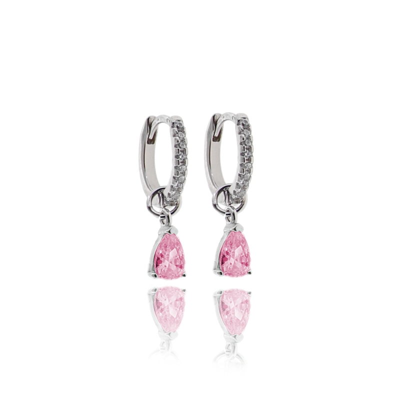 ORECCHINI A CERCHIO CON GOCCIA PENDENTE IN ARGENTO RODIATO TIT 925 E ZIRCONI COLORATI