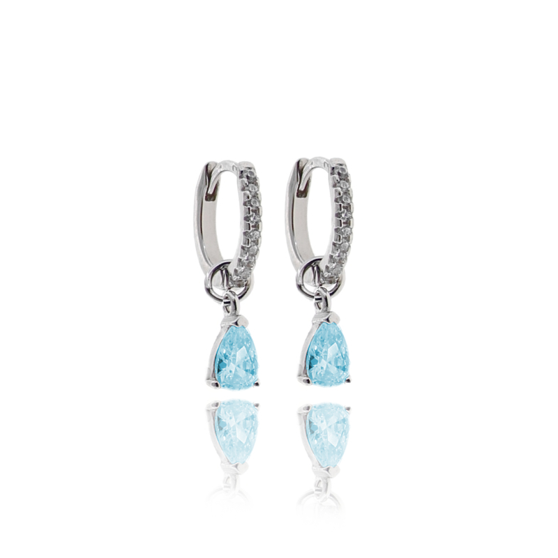 ORECCHINI A CERCHIO CON GOCCIA PENDENTE IN ARGENTO RODIATO TIT 925 E ZIRCONI COLORATI