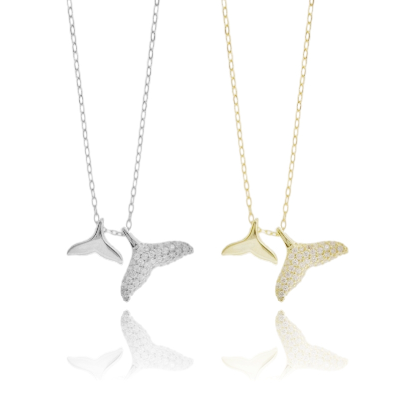 COLLANA FORZATINA CON CODA DI BALENA PENDENTE IN ARGENTO TIT 925 E ZIRCONI CM 40-45