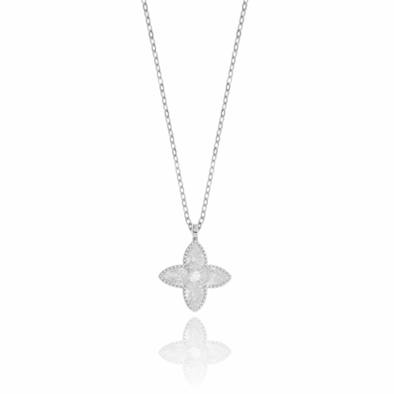 COLLANA FORZATINA CON FIORE A 4 PUNTE PENDENTE IN ARGENTO TIT 925 E ZIRCONI CM 40-45