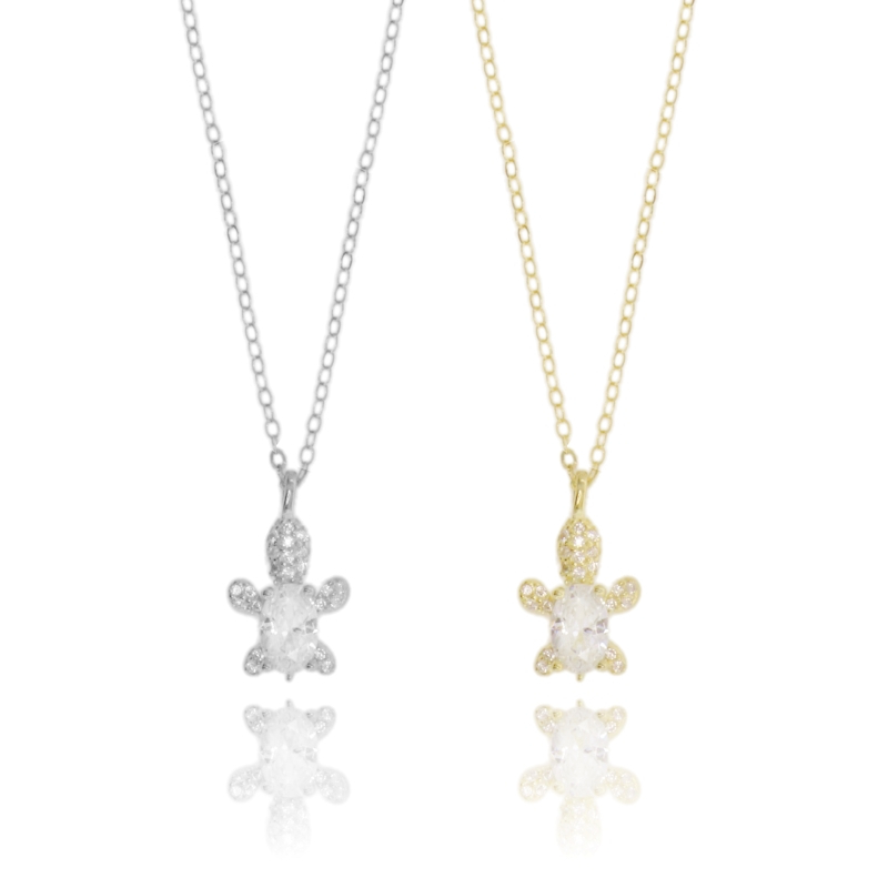 COLLANA FORZATINA CON TARTARUGA PENDENTE IN ARGENTO TIT 925 E ZIRCONI CM 40-45