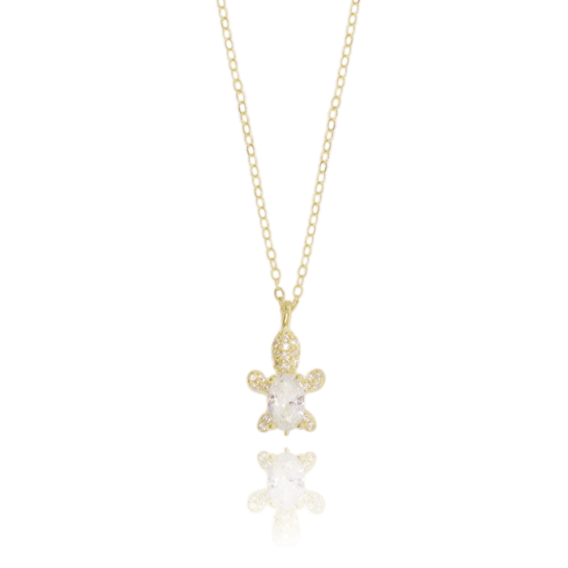 COLLANA FORZATINA CON TARTARUGA PENDENTE IN ARGENTO TIT 925 E ZIRCONI CM 40-45