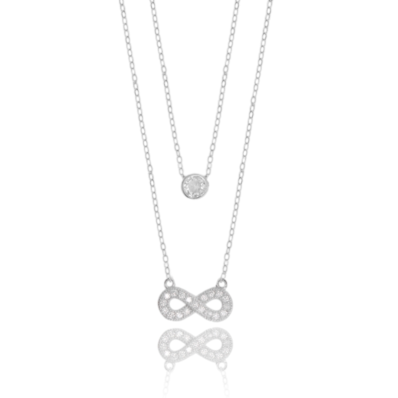 COLLANA FORZATINA A 2 FILI CON INFINITO PENDENTE IN ARGENTO RODIATO TIT 925 E ZIRCONI CM 40-45