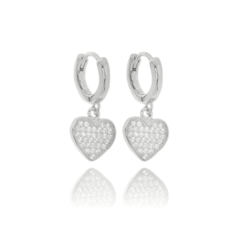 ORECCHINI A CERCHIO SCATTINO CON CUORE PENDENTE IN ARGENTO TIT 925 E ZIRCONI