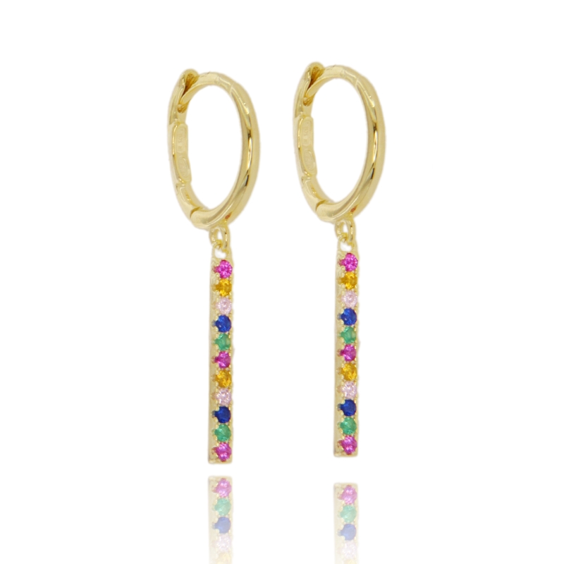 ORECCHINI A CERCHIO SCATTINO CON FIAMMIFERO PENDENTE IN ARGENTO TIT 925 E ZIRCONI COLORATI