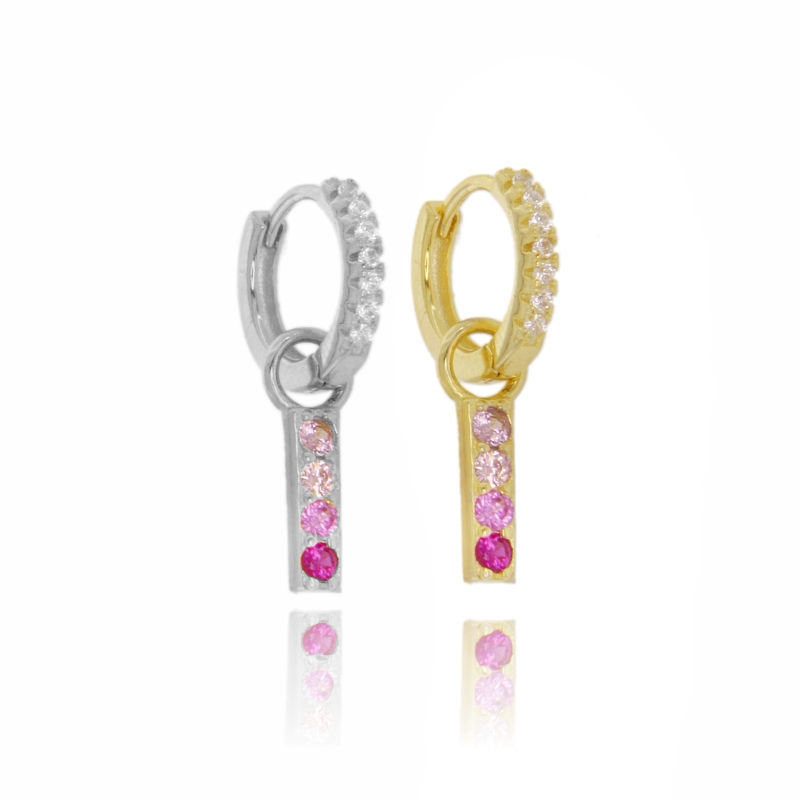 ORECCHINI A CERCHIO SCATTINO CON FIAMMIFERO PENDENTE IN ARGENTO TIT 925 E ZIRCONI COLORATI