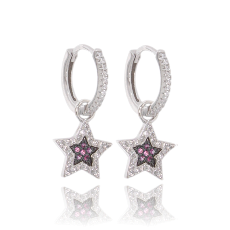 ORECCHINI A CERCHIO SCATTINO CON STELLA PENDENTE IN ARGENTO TIT 925 E ZIRCONI