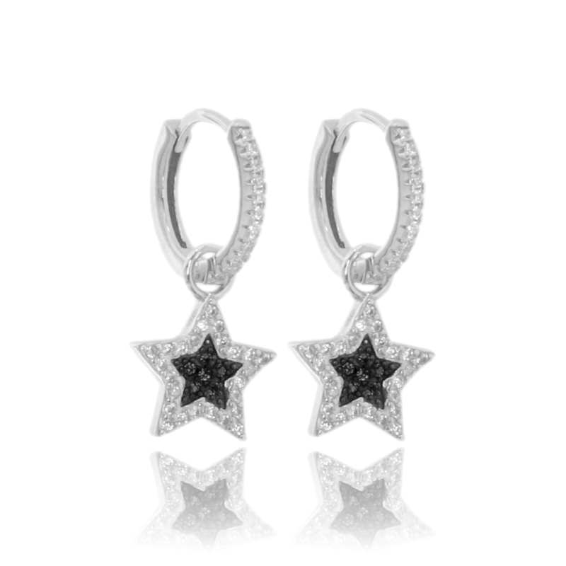 ORECCHINI A CERCHIO SCATTINO CON STELLA PENDENTE IN ARGENTO TIT 925 E ZIRCONI