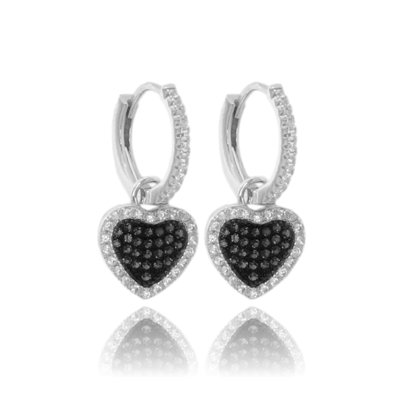 ORECCHINI A CERCHIO SCATTINO CON CUORE PENDENTE IN ARGENTO TIT 925 E ZIRCONI