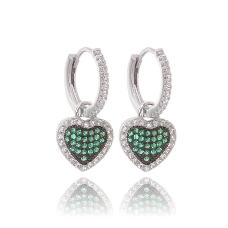ORECCHINI A CERCHIO SCATTINO CON CUORE PENDENTE IN ARGENTO TIT 925 E ZIRCONI