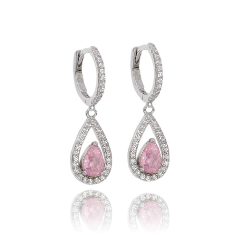ORECCHINI A CERCHIO SCATTINO CON GOCCIA PENDENTE IN ARGENTO TIT 925 E ZIRCONI