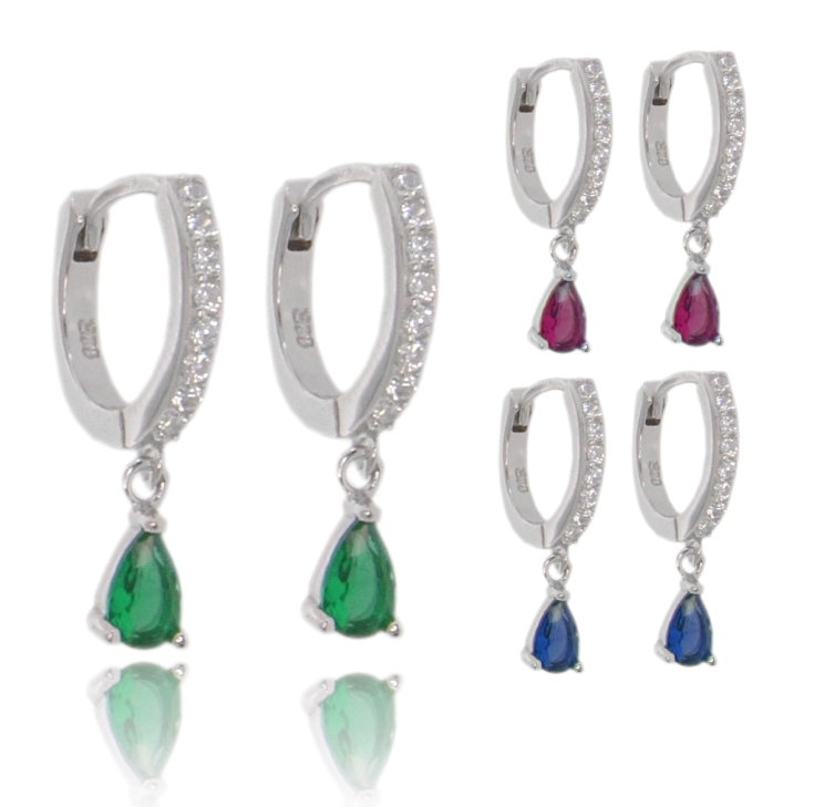 ORECCHINI A CERCHIO SCATTINO CON GOCCIA PENDENTE IN ARGENTO TIT 925 E ZIRCONI