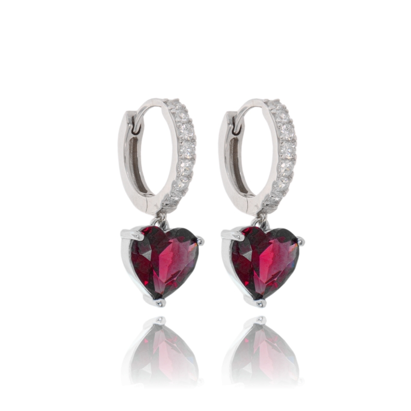 ORECCHINI A CERCHIO SCATTINO CON CUORE PENDENTE IN ARGENTO TIT 925 E ZIRCONI