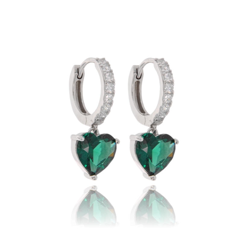 ORECCHINI A CERCHIO SCATTINO CON CUORE PENDENTE IN ARGENTO TIT 925 E ZIRCONI