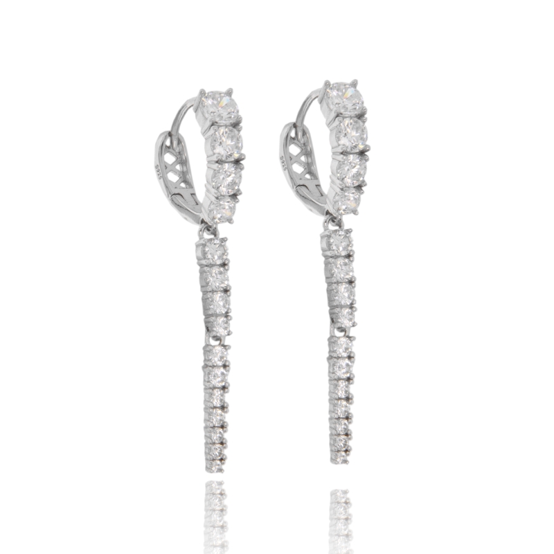 ORECCHINI A CERCHIO SCATTINO CON TENNIS PENDENTE IN ARGENTO RODIATO TIT 925 E ZIRCONI