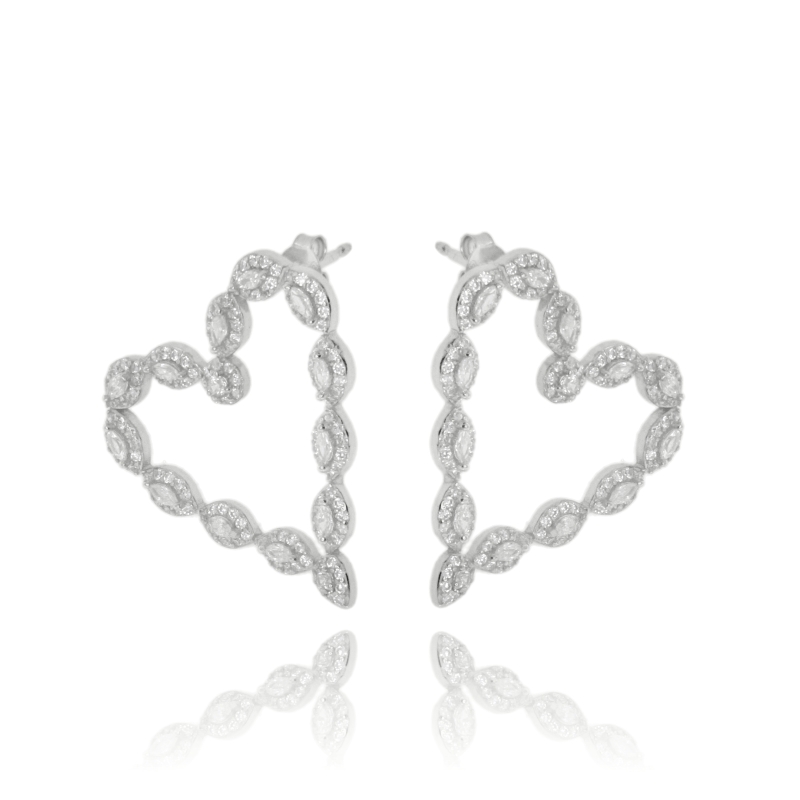 ORECCHINI CONTORNO CUORE IN ARGENTO TIT 925 E ZIRCONI