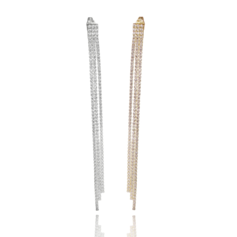 ORECCHINI PENDENTI TENNIS A 3 FILI IN ARGENTO TIT 925 E ZIRCONI