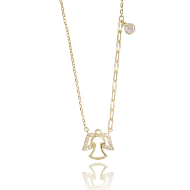 COLLANA FORZATINA CON ANGELO PENDENTE IN ARGENTO TIT 925 E ZIRCONI CM 40-45