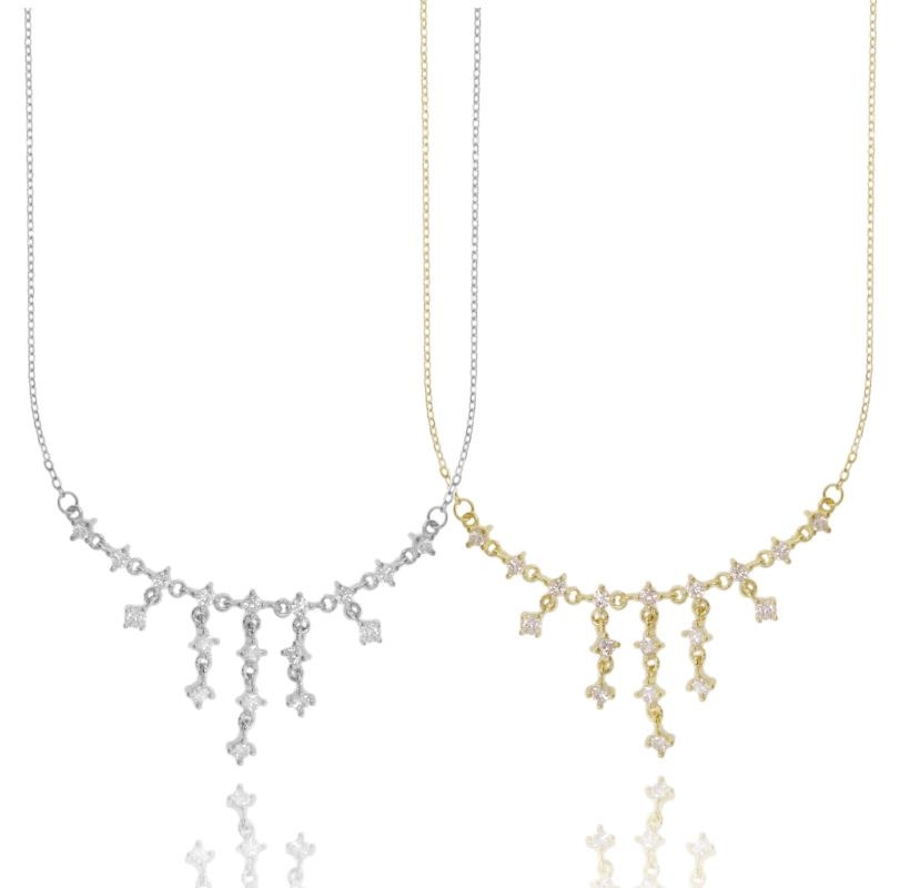 COLLANA FORZATINA CON ZIRCONI A CASCATA PENDENTI IN ARGENTO TIT 925 CM 40-45