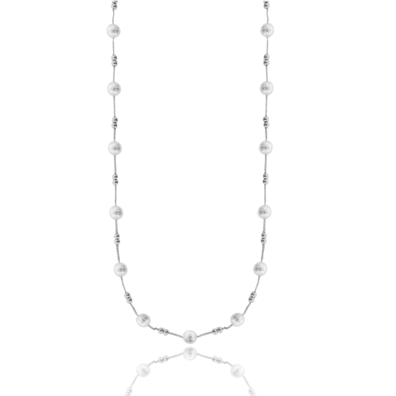 COLLANA VENEZIANA CON PERLE ALTERNATE IN ARGENTO TIT 925 CM 40-45