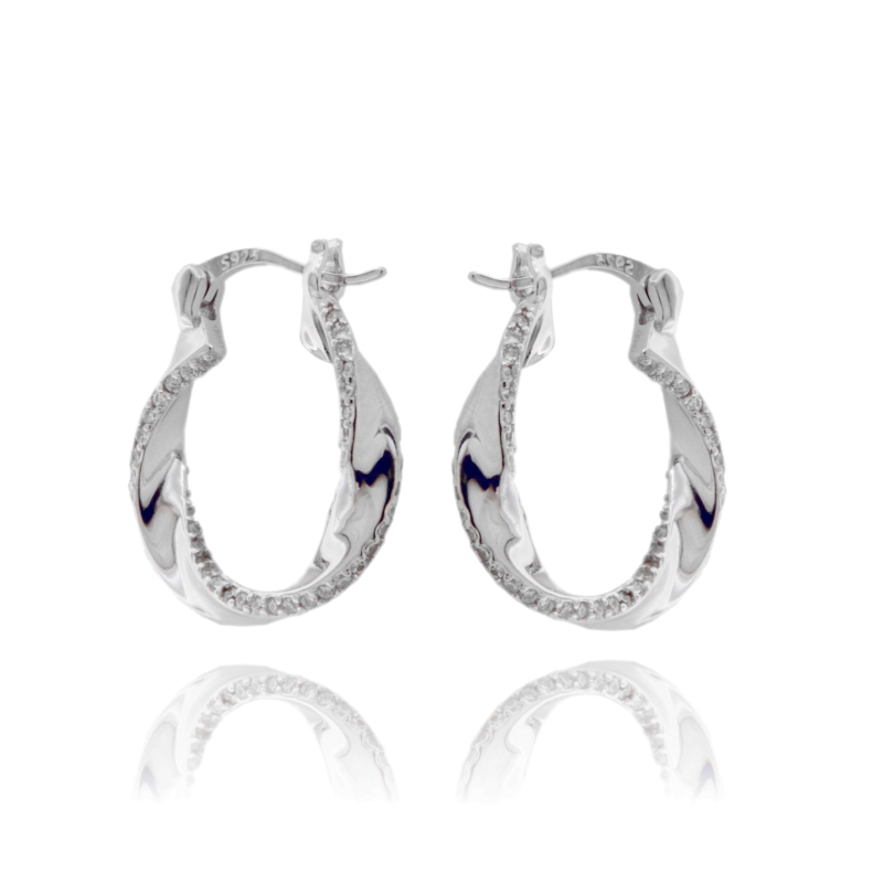 ORECCHINI A CERCHIO TORCHON DIAM 13 MM IN ARGENTO RODIATO TIT 925 E ZIRCONI