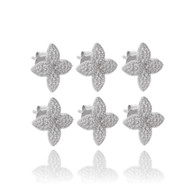 ORECCHINI A LOBO FIORE 3 COPPIE IN ARGENTO RODIATO TIT 925 E ZIRCONI