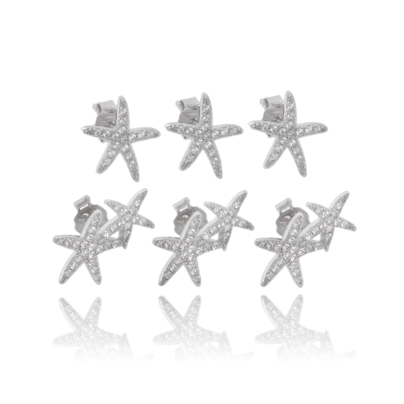 ORECCHINI A LOBO STELLE MARINE 3 COPPIE IN ARGENTO RODIATO TIT 925 E ZIRCONI